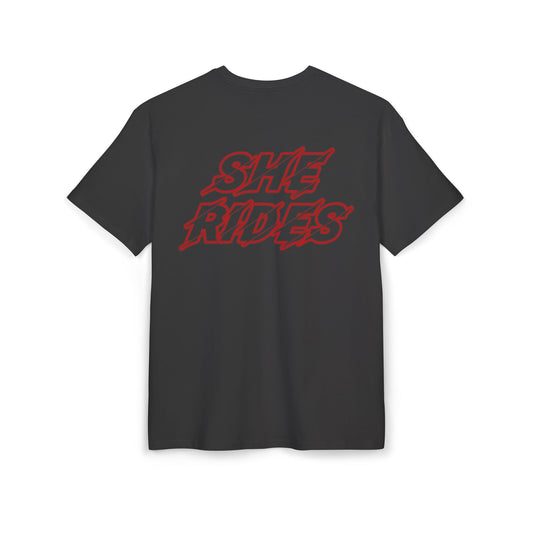 She Rides Oversized T-shirt Rood//Bikergirl T-shirt
