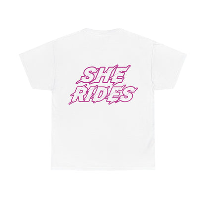 She Rides original T-shirt Roze//Bikergirl T-shirt