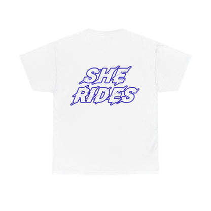 She Rides original T-shirt Blauw//Bikergirl T-shirt