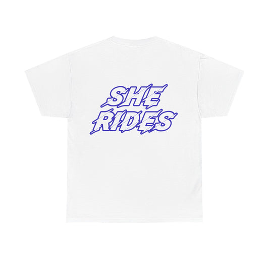 She Rides original T-shirt Blauw//Bikergirl T-shirt