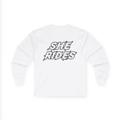 She Rides Long Sleeve Zwart&Wit//Bikergirl Long Sleeve