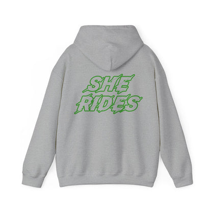 She Rides Original Hoodie Groen//Bikergirl Hoodie